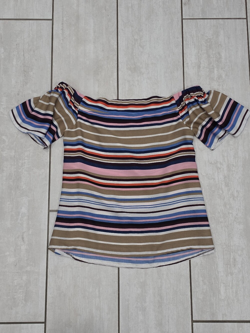 FRANCESCA'S Multi-Color Striped Off-the-Shoulder Ruffle Sleeve Blouse